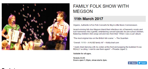 Family Folk Show with Megson at Colchester Arts Centre